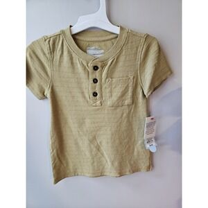 Cat&Jack Toddler Boys Beige Half Button Upshort Sleeve‎ Shirt Sz 2t